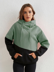 Block Kangaroo Pockets Hoodie for Women