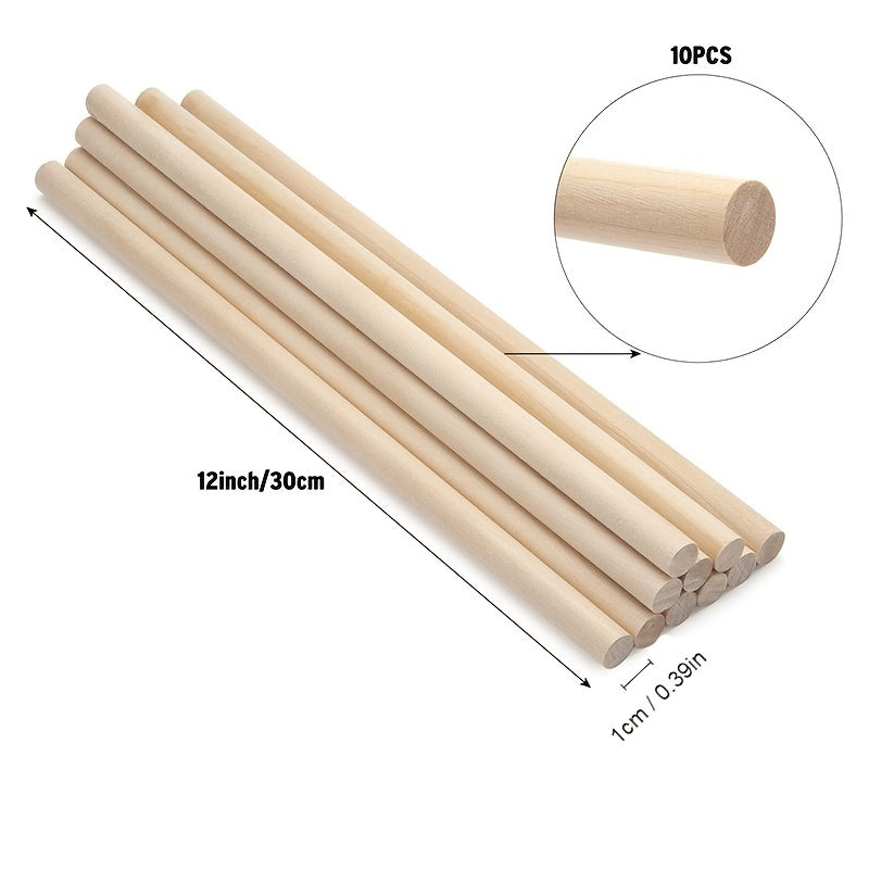 10pcs Wooden Sticks 30-48cm Round Craft Macrame Pins Unfinished Hard Wood Sticks