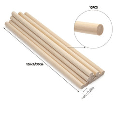 10pcs Wooden Sticks 30-48cm Round Craft Macrame Pins Unfinished Hard Wood Sticks