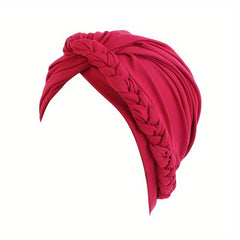 Solid Braided Turban Elastic Chemo Cap Hijab Bonnet Headwear Beanie Cap