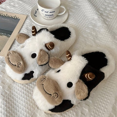 Cow Plush House Slippers Anti-Skid Slip-On Shoes