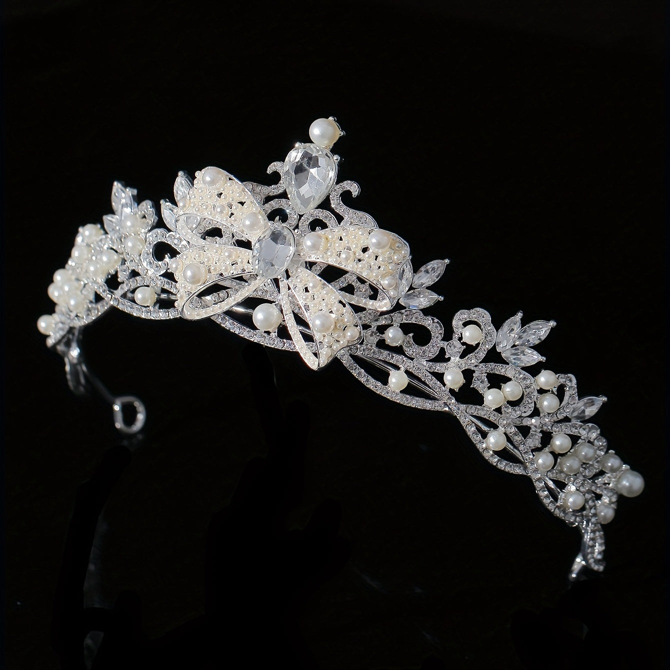 Faux Pearl Crystal Crown Queen Tiara Head Jewelry Wedding Bridal Hair