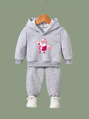 OERYUI Girls boys 2pcs Santa Print Hooded Pullover Pants Set For Sports