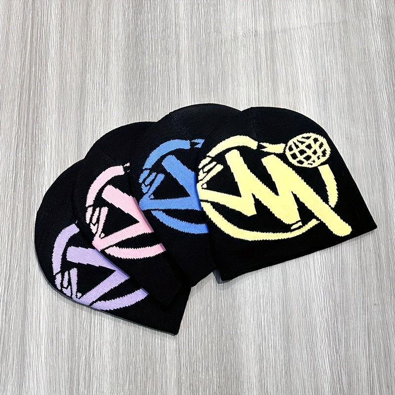 Warm Windproof Sport Knit Beanie Hat with Printing for Men and Women