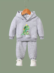 Girls Christmas Dinosaur Hooded Sweatshirt Top Sweatpants Set
