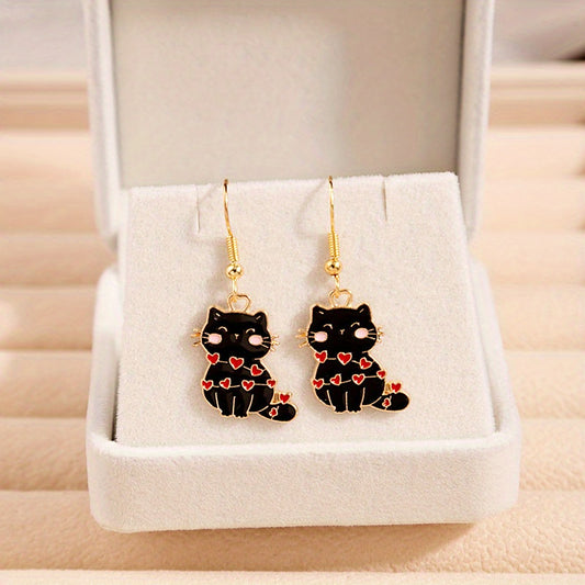 Love Cat Drop Earrings Animal Ear Jewelry For Women