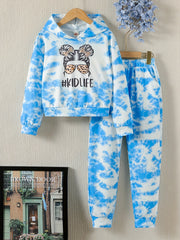 Girl's Marble Pattern 2pcs Hoodie & Sweatpants Set