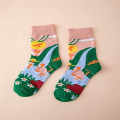 Funny Pattern Cotton Mid Tube Socks For Sports Women
