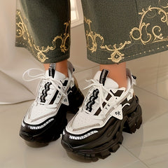 Chunky Rhinestone Platform Lace Up Walking Shoes