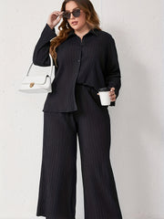 Solid Shirt & Pants Two Piece Set