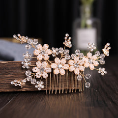 Faux Pearl Crystal Flower Bridal Hair Comb Wedding Hair Accessories Golden