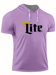 Men's Lite Print Hooded T Shirt Casual Stretch Breathable Tee