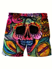 Men's Skull Sketch Drawstring Shorts for Outdoor Activities