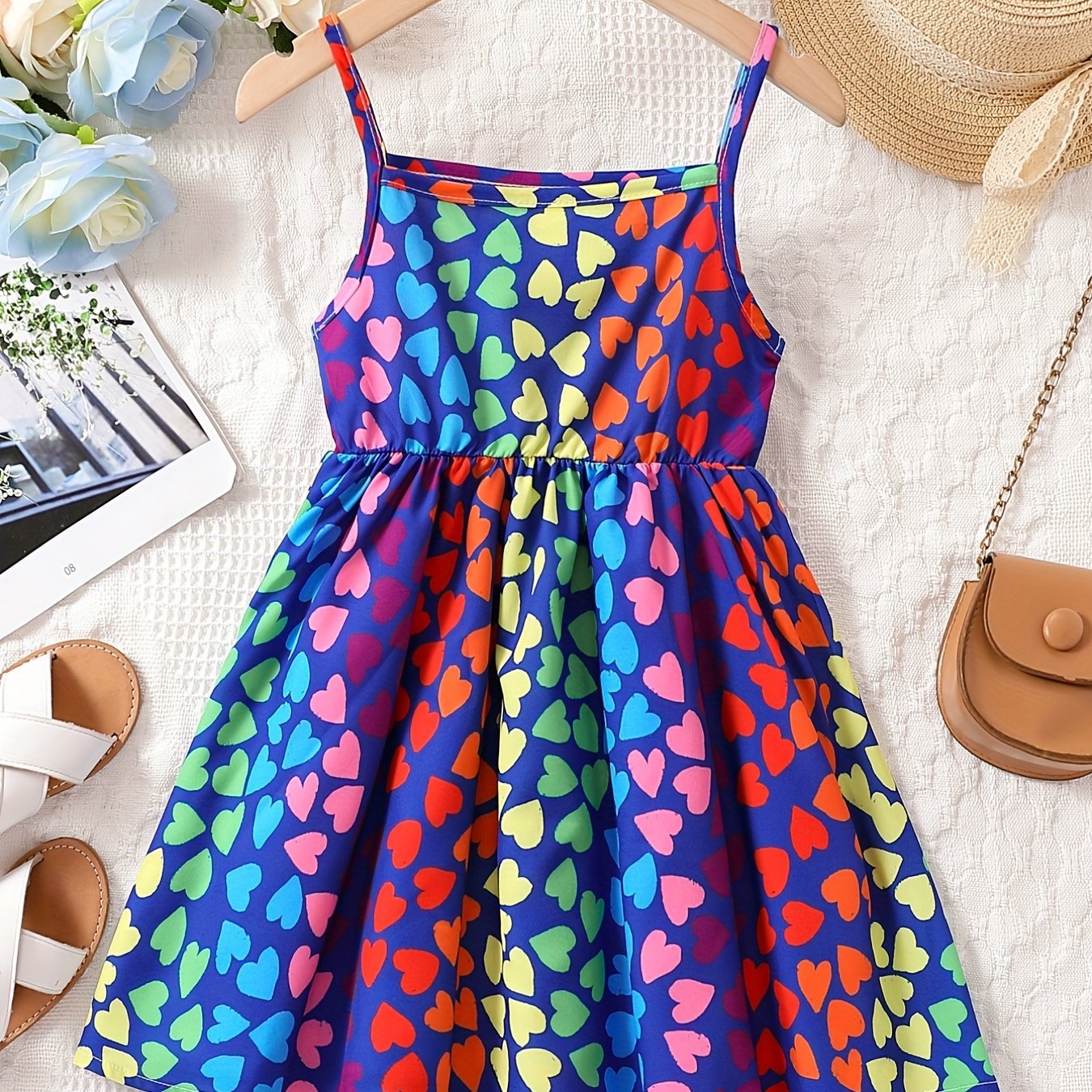 Youth Girl Colorful Heart Print Camisole Princess Dress