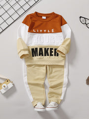 Baby Boys Casual Colorblock Letter Round Neck Sweatshirt Pant Set