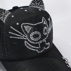 Rhinestone Cat Ears Baseball Cap Sun Hat Cartoon Lightweight Golf Dad Hat