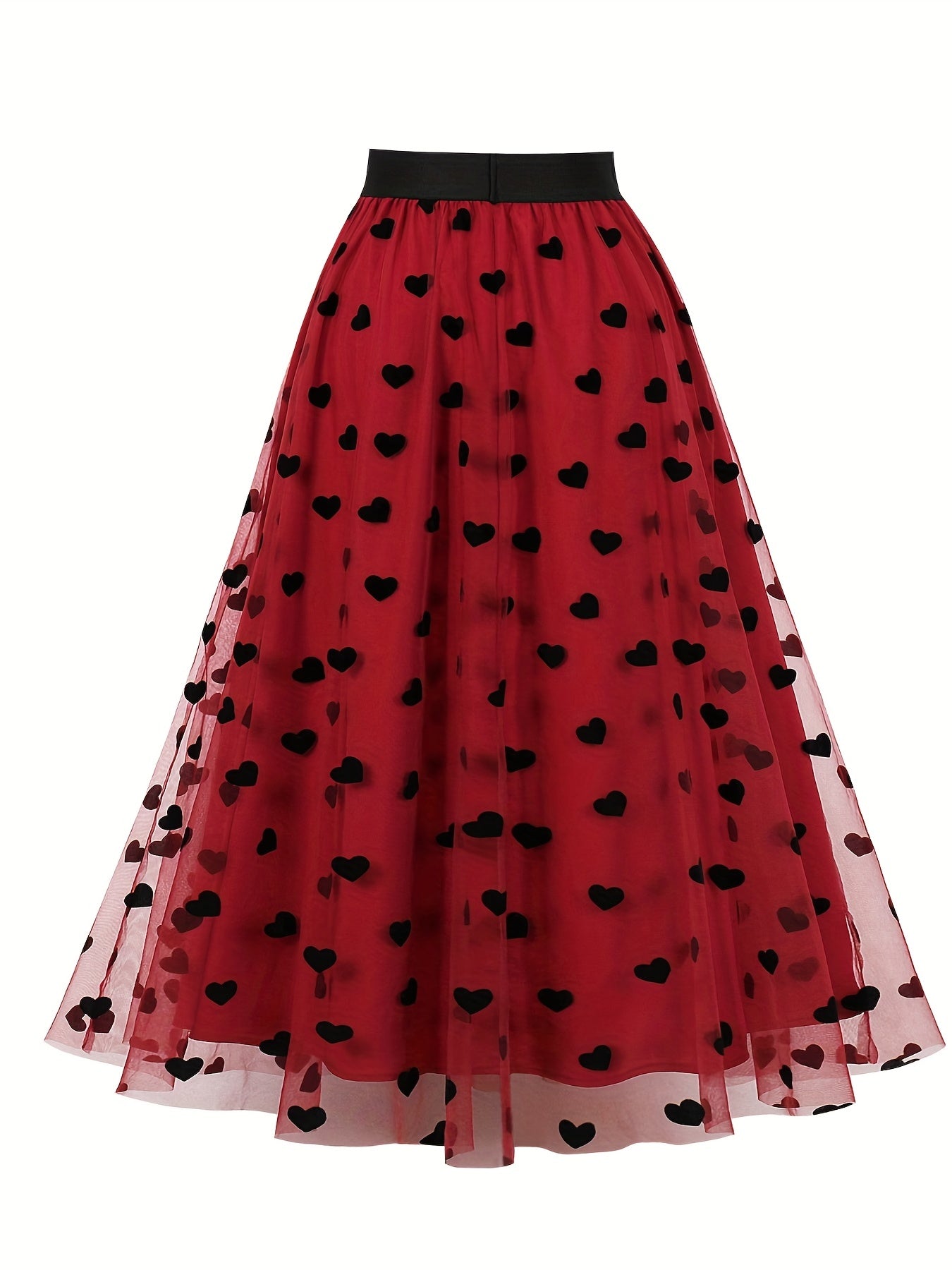 Heart Pattern Mesh A line Skirt High Waist Vintage Style