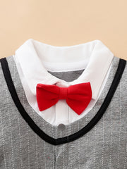 Baby Boys Casual Short Sleeve Bowtie Gentleman Romper Clothes