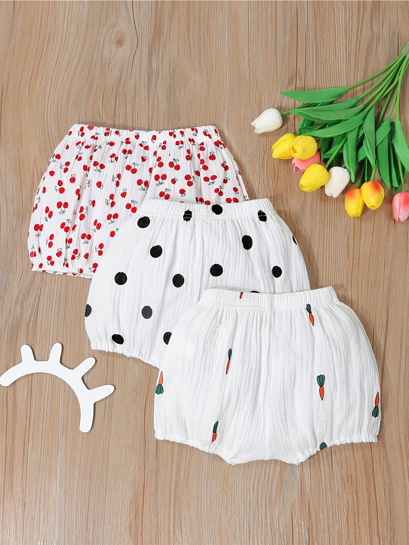 3pcs Print Baby Girl's Shorts Bread Pants Comfy Shorts