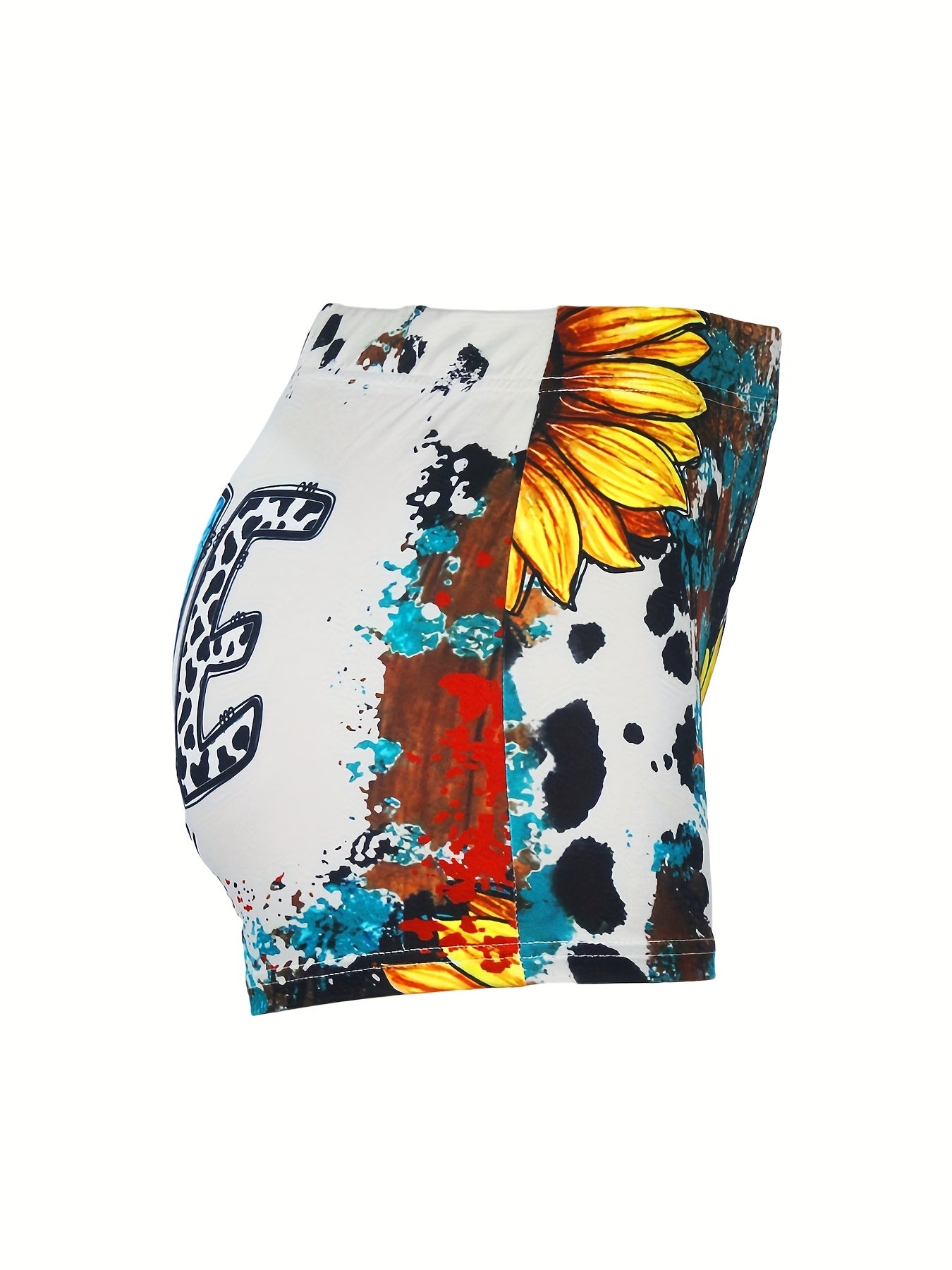 Women's Plus Sunflower & Art Letter Print Tie Dye Elastic High Rise Shorts