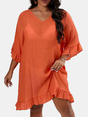 Ruffle Trim V Neck Cover Up Dress