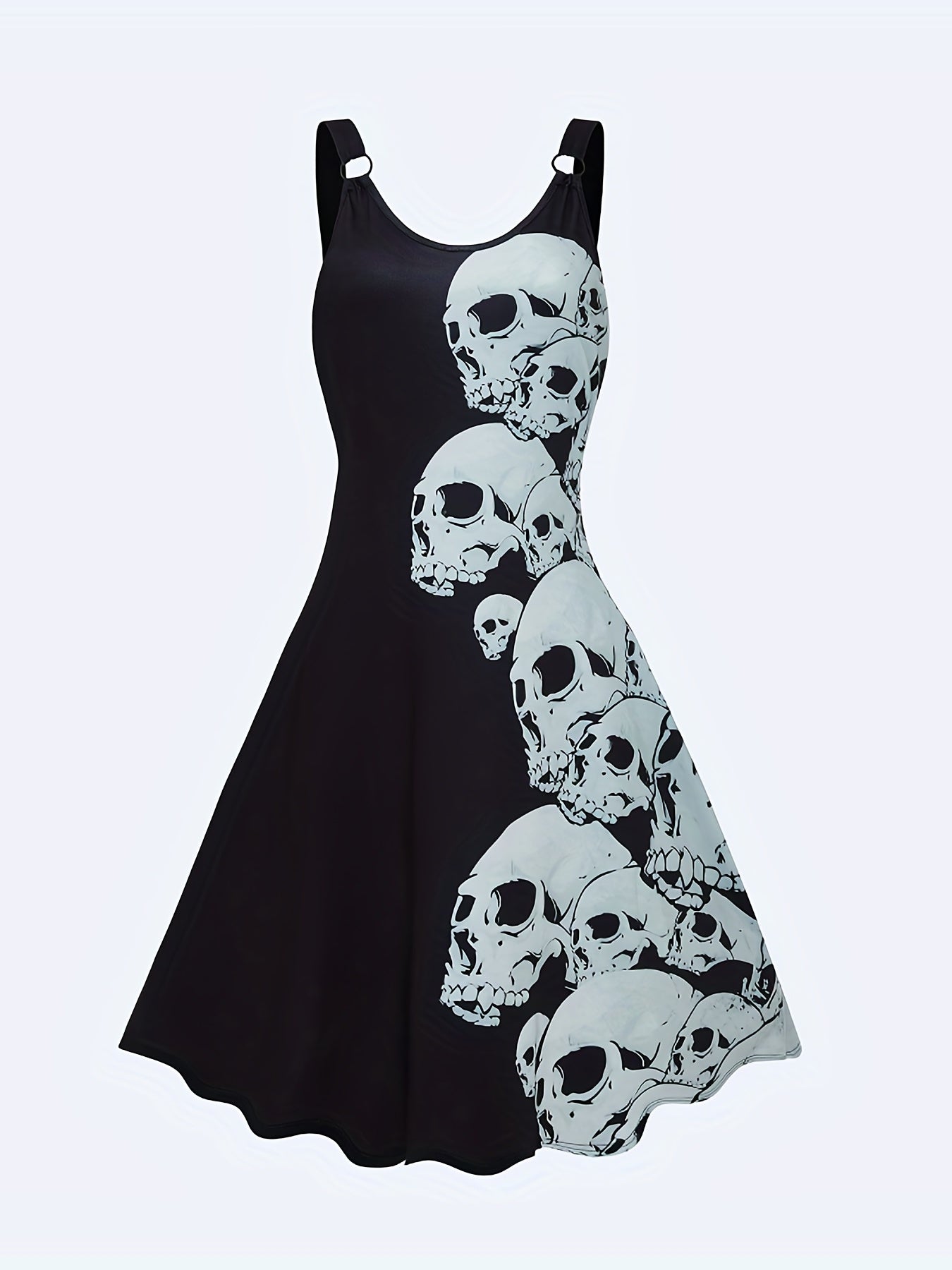 Halloween Skull Print Dress Casual Ring Linked Backless Dress