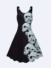 Halloween Skull Print Dress Casual Ring Linked Backless Dress