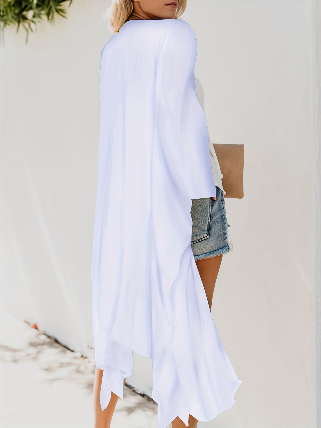 Plain V Neck Cover Up Shirt Loose Fit Semi Sheer Beachwear Robe