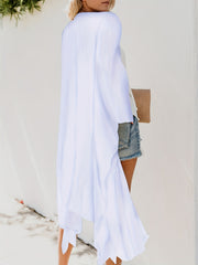Plain V Neck Cover Up Shirt Loose Fit Semi Sheer Beachwear Robe