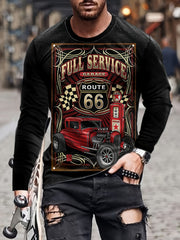 Vehicle Pattern Long Sleeve T shirt Men's Casual Top