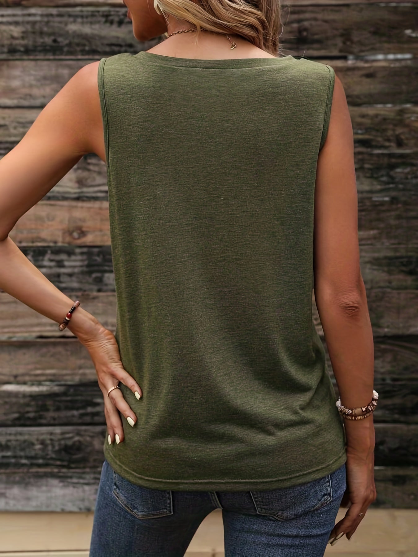 Casual V Neck Tank Top with Pocket for Women