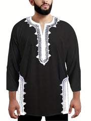 Men's Casual Ethnic 3 4 Sleeve Stand Collar Shirt Vintage Trachten Shirt
