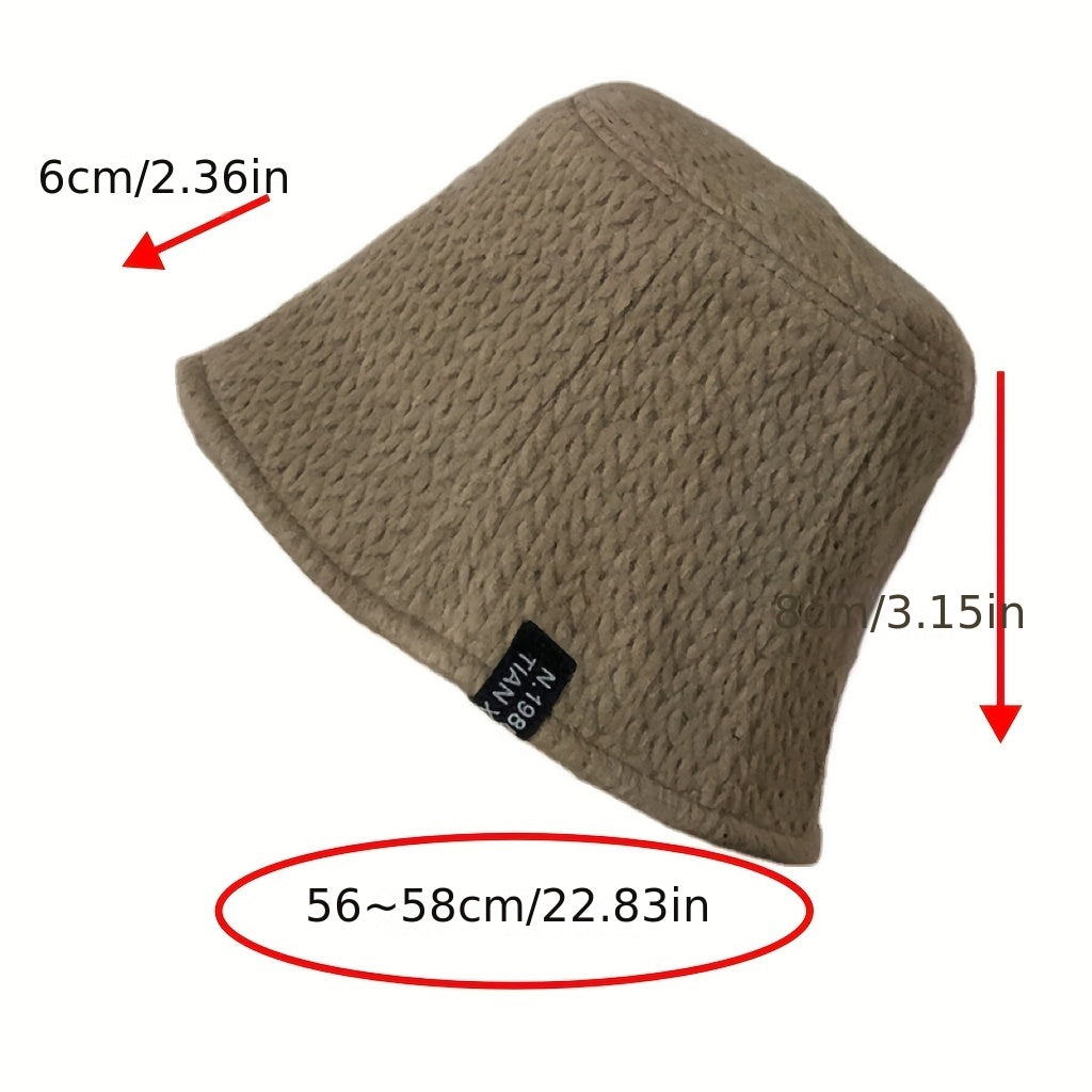 Classic Solid Bucket Hat Label Patch Ribbed Warm Basin Hat Fisherman Cap