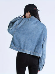 Long Sleeves Denim Jackets Zip Front Coats Women's Denim Clothing