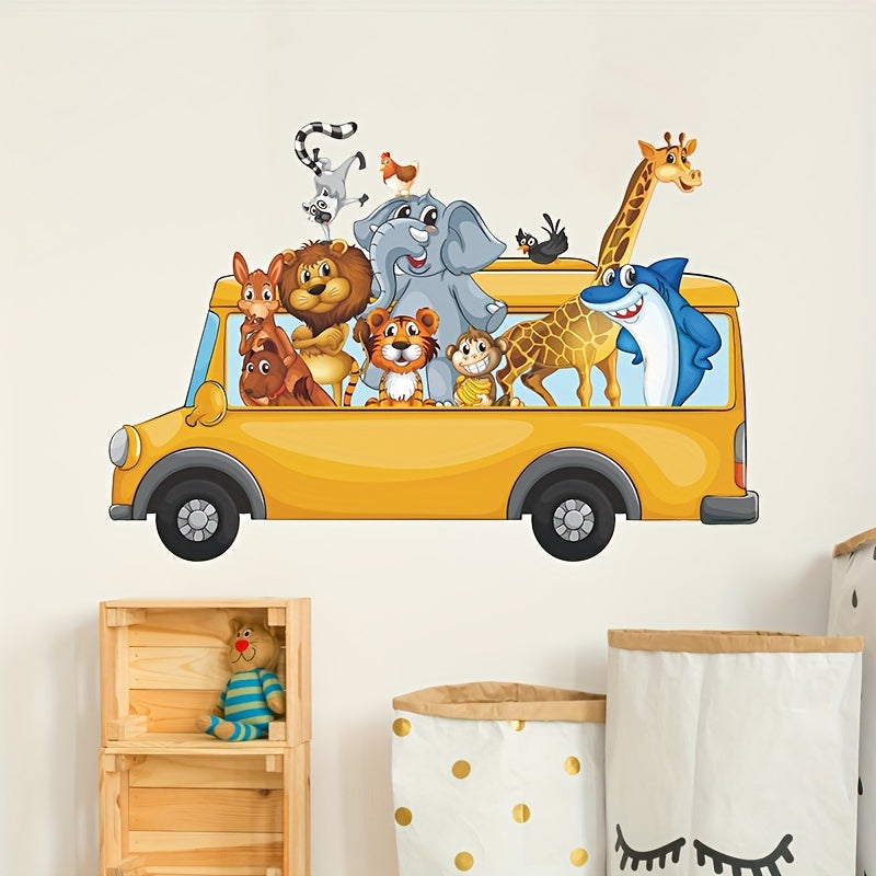 2pcs Cartoon Animal Bus Wall Stickers Room Refrigerator PVC Waterproof Removable