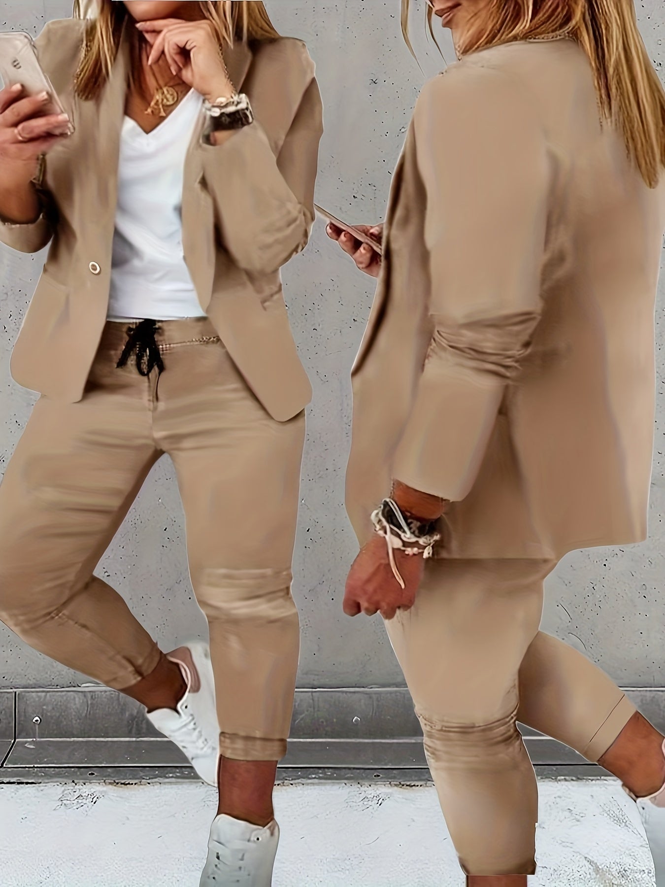 Casual Suit Set Women's Blazer & Drawstring Pants Suit