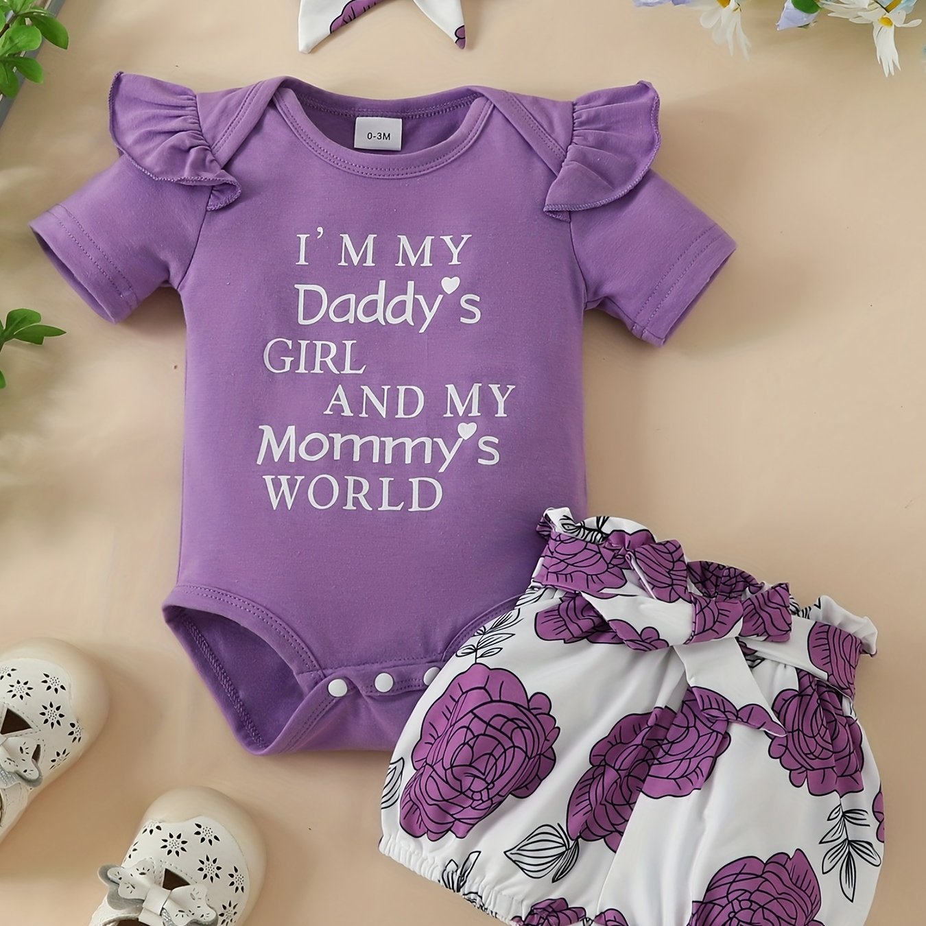 Daddy's Girl, Mommy's World Onesie Set with Floral Shorts