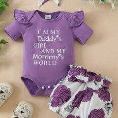 Daddy's Girl, Mommy's World Onesie Set with Floral Shorts