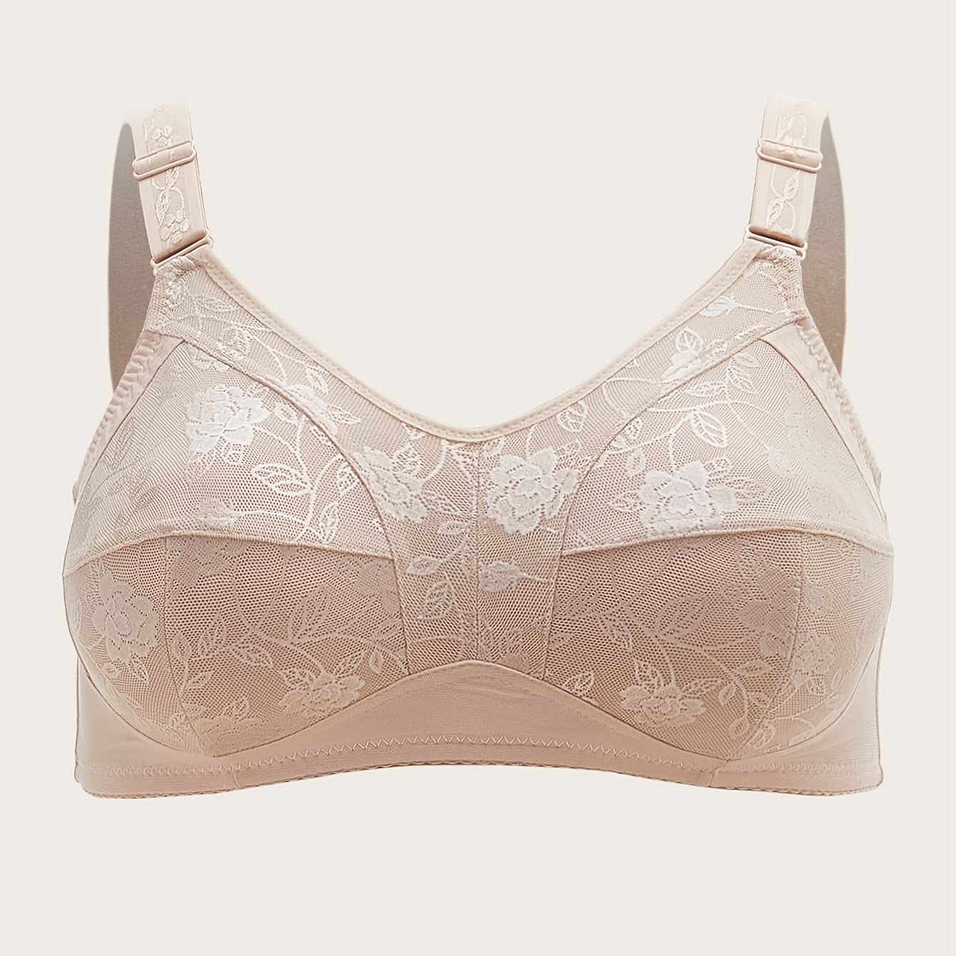 Floral Jacquard Mesh Seamless Bra Plus Medium Stretch Bra
