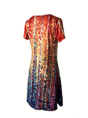 Boho V Neck Short Sleeve Dress Women's Clothing