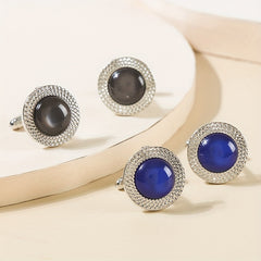 Men's Round Crystal Cufflinks Inlaid with Artificial Diamonds