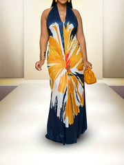 Colorblock Halter Maxi Summer Dress