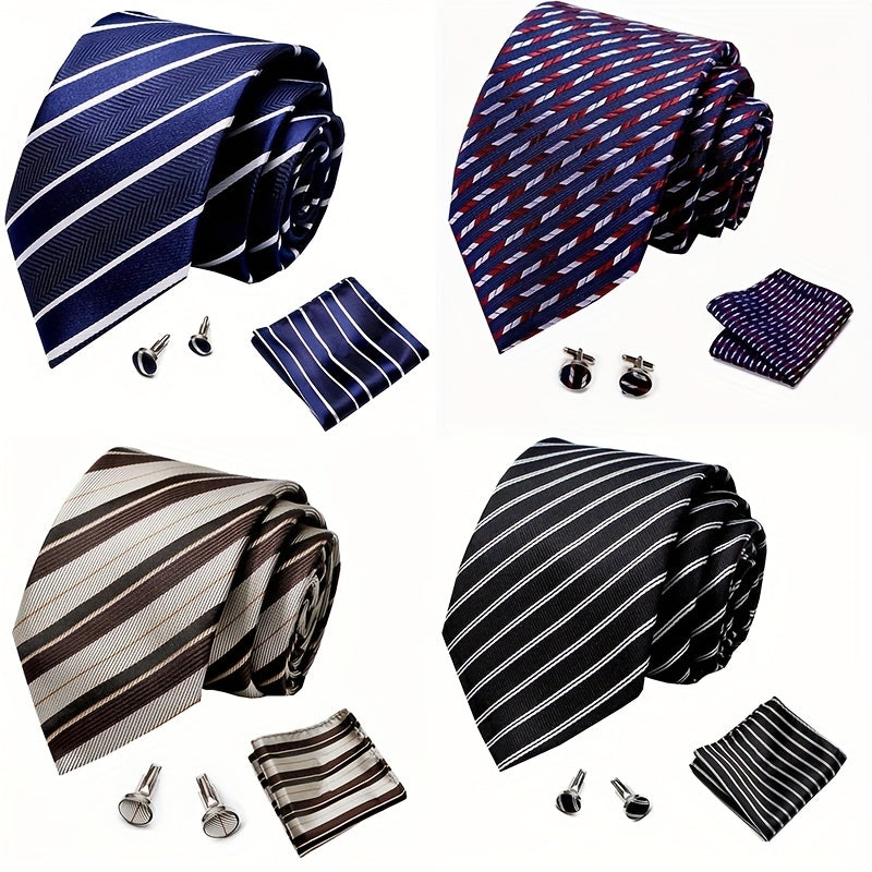 Men's Striped Tie, Handkerchief Set Business Formal College Necktie