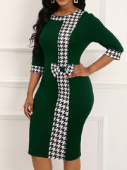 Houndstooth Bodycon Dress Long Sleeve Dress For Work