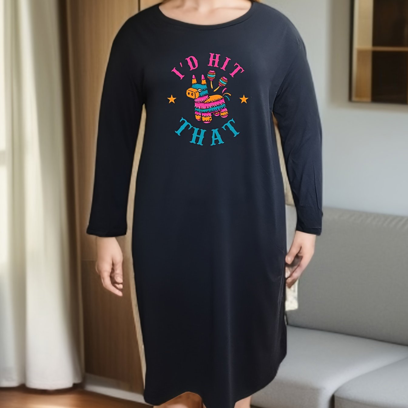 Clog & Letter Graphic Long Sleeve Tee Dress
