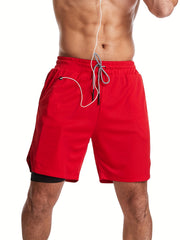 Men's Loose Solid Shorts w/ Pockets Active Drawstring Shorts