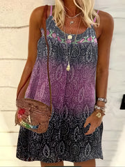 Plus Size Retro Dress Women's Plus Tile Print Halter Neck Dress