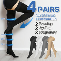 4 Pairs Thigh High Copper Sports Compression Socks For Women Men 15-25 Mmhg