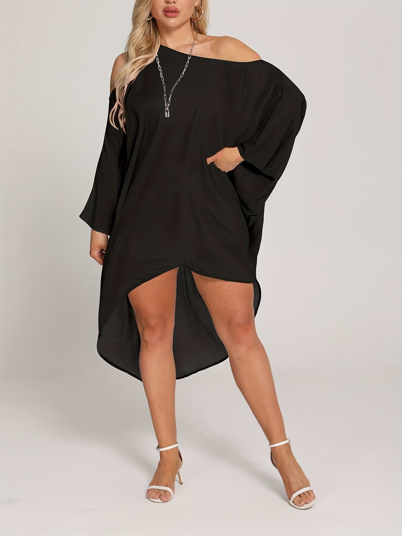 Solid Asymmetrical Long Sleeve Cover Up