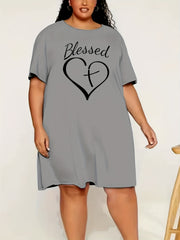 Heart & Letter Print Crew Neck Sleep Dress